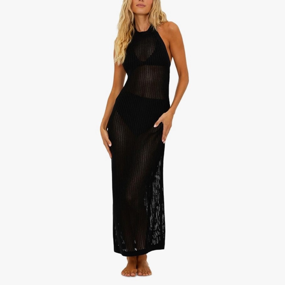 Beach Riot Black Crochet Halter‎ Maxi Dress Hippie Bohemian Boho Resort Summer